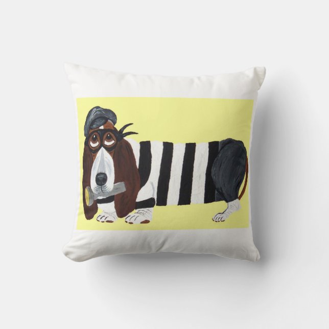 Basset Hound Burglar Throw Pillow (Front)