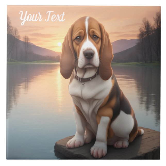 Basset Hound by Lake Tile (Front)