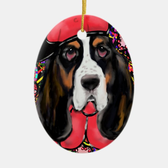 Basset Hound Ceramic Ornament (Front)