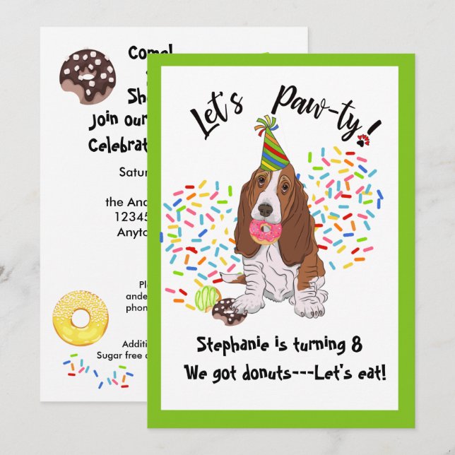 Basset Hound Chien Donut Anniversaire Invitation d (Devant / Derrière)