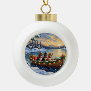 Basset Hound Christmas Boat Holiday Ceramic Ball Christmas Ornament