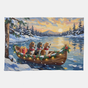Basset Hound Christmas Boat Holiday Kitchen Towel