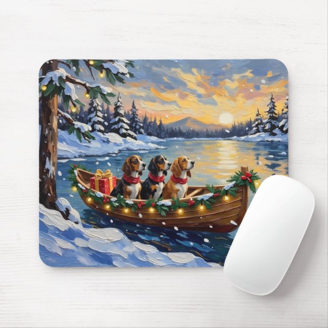 Basset Hound Christmas Boat Holiday Mouse Pad (With Mouse)