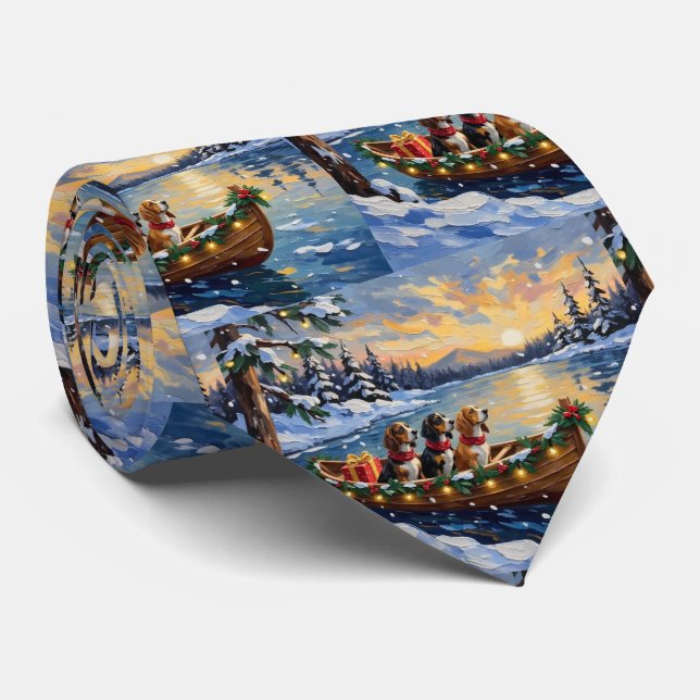 Basset Hound Christmas Boat Holiday Tie (Rolled)