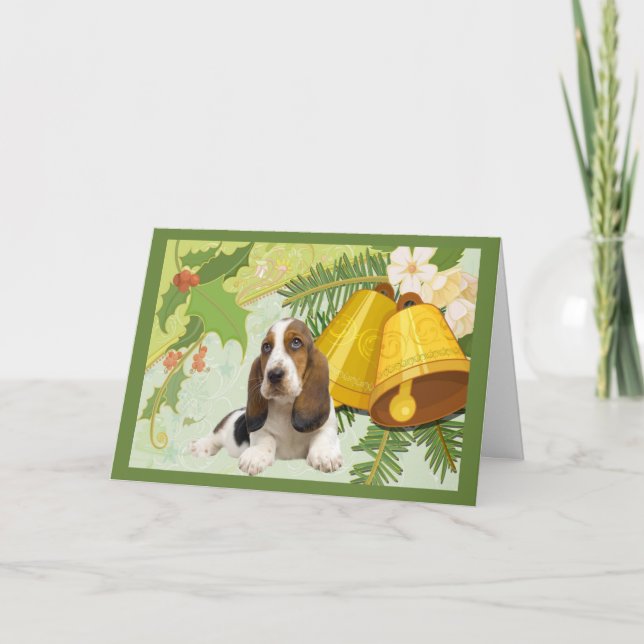 Basset Hound Christmas Card Bells (Front)