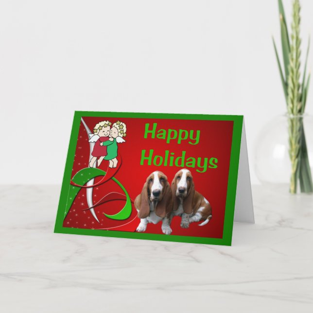 Basset Hound Christmas Card Little Angels (Front)