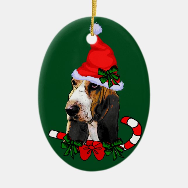 Basset Hound Christmas Ceramic Ornament (Front)
