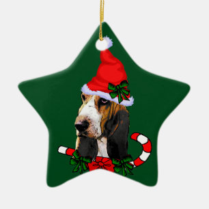 Basset Hound Christmas Ceramic Ornament