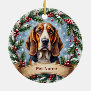 Basset Hound Christmas Ceramic Ornament
