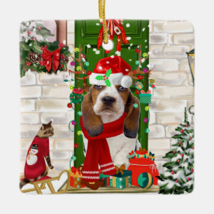 Basset Hound Christmas Ceramic Ornament
