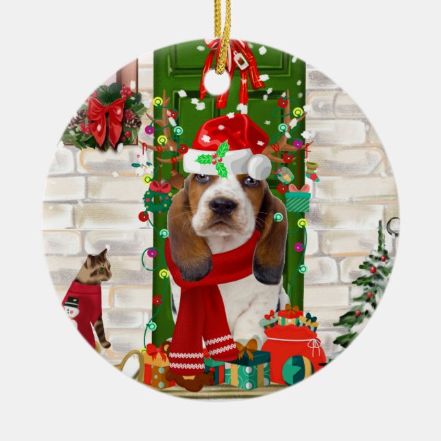 Basset Hound Christmas   Ceramic Ornament (Front)