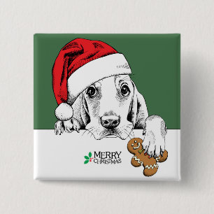 Basset Hound Christmas Cookie 2 Inch Square Button