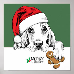 Basset Hound Christmas Cookie Poster
