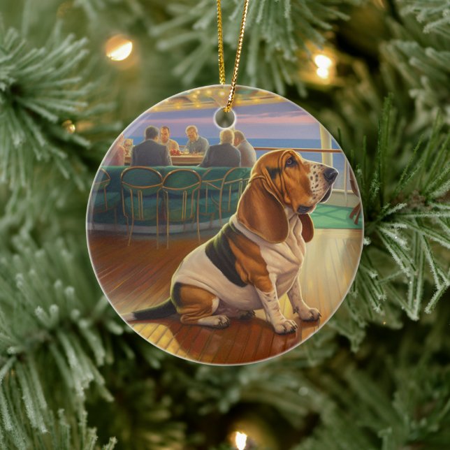 Basset Hound Christmas Cruise: Pawsome Holiday Ceramic Ornament (Tree)