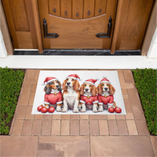 Basset Hound Christmas Dress Santa Hat Doormat