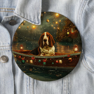 Basset Hound Christmas Festive Voyage 6 Inch Round Button
