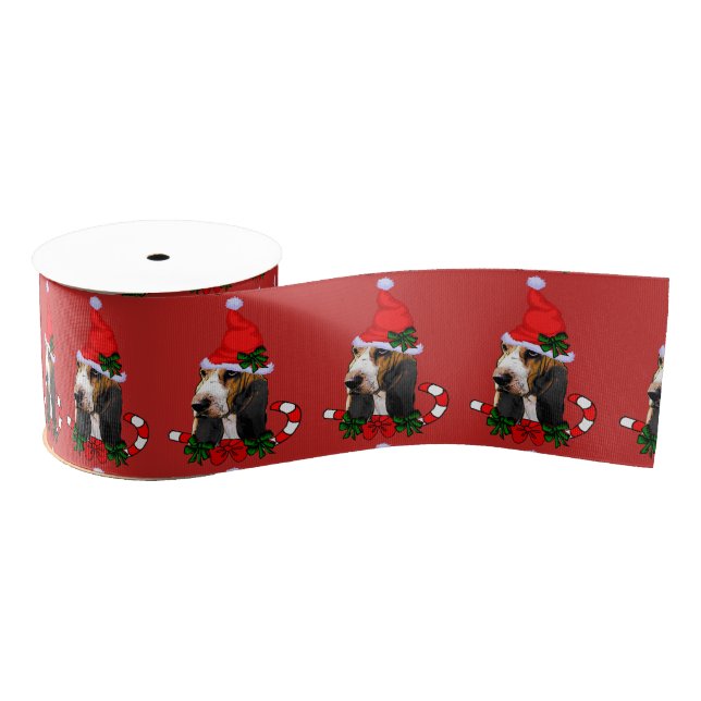 Basset Hound Christmas Grosgrain Ribbon (Spool)