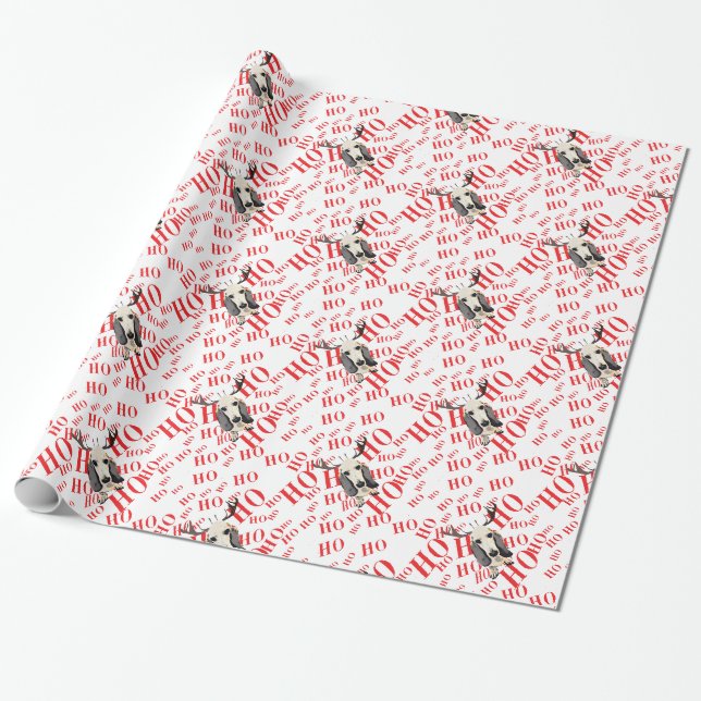 Basset Hound Christmas Ho Ho Ho Wrapping Paper (Unrolled)
