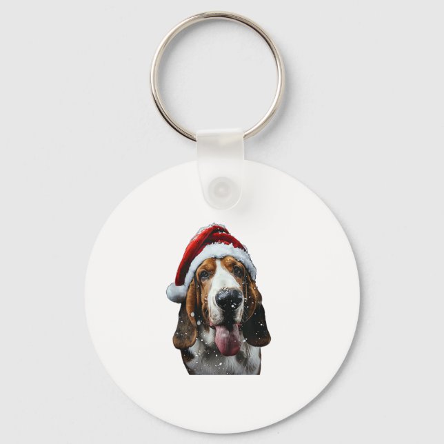 Basset Hound Christmas  Keychain (Front)