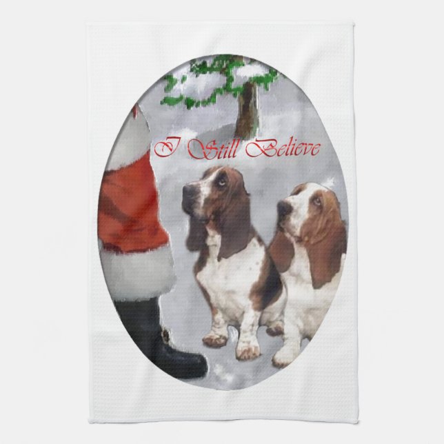 Basset Hound Christmas Kitchen Towel (Vertical)