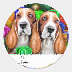Basset Hound Christmas Open Gifts Gift Tags
