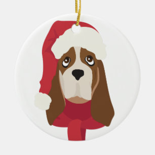 Basset Hound Christmas Ornament. Snow Ceramic Ornament