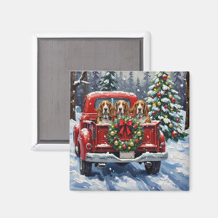 Basset Hound Christmas Red Truck Holiday Magnet
