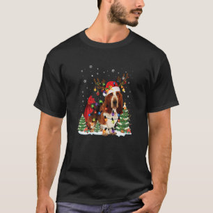 Basset Hound Christmas Reindeer Santa Hat Pajama T-Shirt