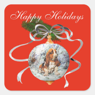 Basset Hound Christmas Square Sticker