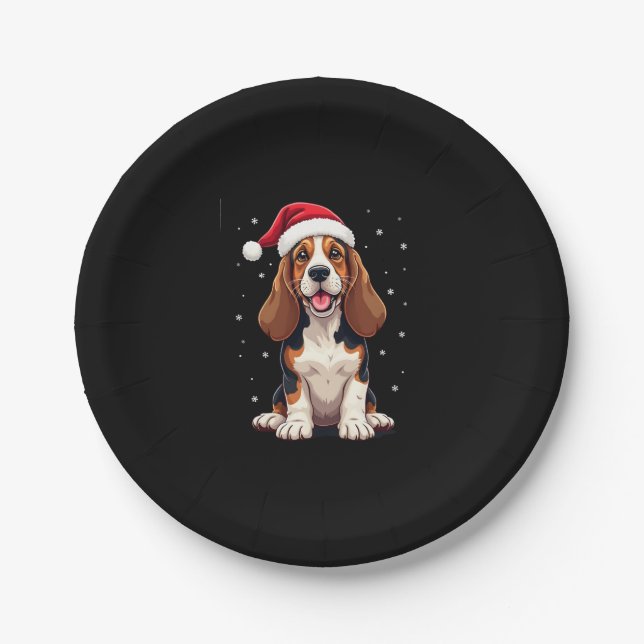 Basset Hound Christmas Tank Top Paper Plate (Front)
