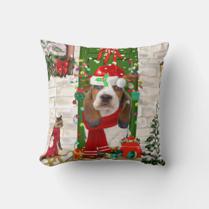 Basset Hound Christmas  Throw Pillow