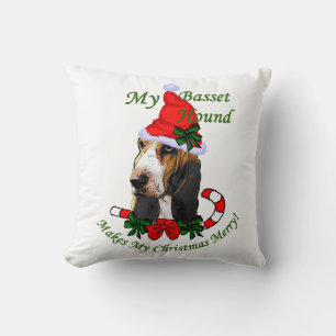 Basset Hound Christmas Throw Pillow