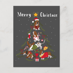 Basset Hound Christmas Tree Xmas Dog Lover Postcard
