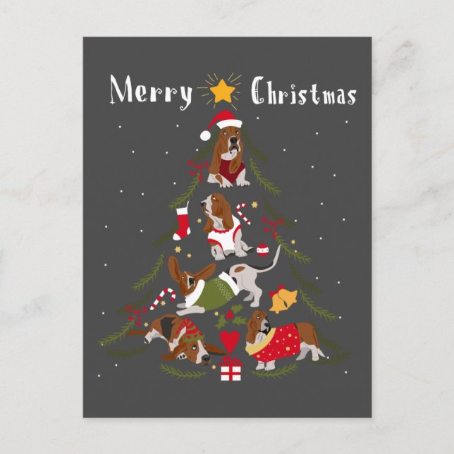 Basset Hound Christmas Tree Xmas Dog Lover Postcard (Front)