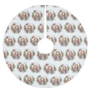 Basset Hound Christmas Wreath Festive Pup  Brushed Polyester Tree Skirt