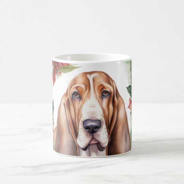 Basset Hound Christmas Wreath Festive Pup  Coffee Mug (Center)
