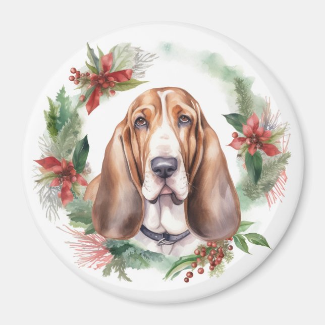 Basset Hound Christmas Wreath Festive Pup  Magnet (Front)