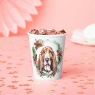 Basset Hound Christmas Wreath Festive Pup Paper Cups