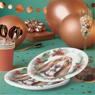 Basset Hound Christmas Wreath Festive Pup  Paper Plate