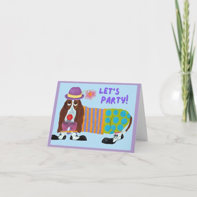 Basset Hound Clown Let's Party Invitation (Front)
