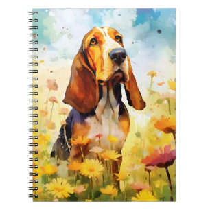 Basset Hound colorful watercolor artwork Notebook