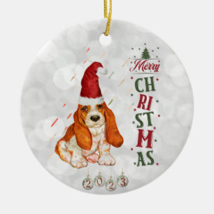 Basset Hound Cute Dog Christmas 2021 Ceramic Ornament