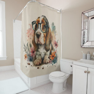 Basset Hound Cute Puppy In Glasses #1 Art Bathroom