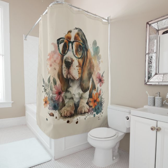 Basset Hound Cute Puppy In Glasses #1 Art Bathroom (In Situ)