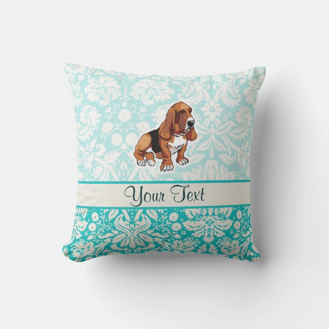 Basset Hound; Cute Throw Pillow (Front)