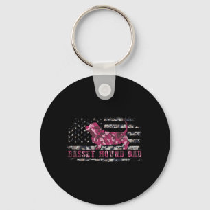 Basset Hound Dad Camo American Flag Camouflage USA Keychain