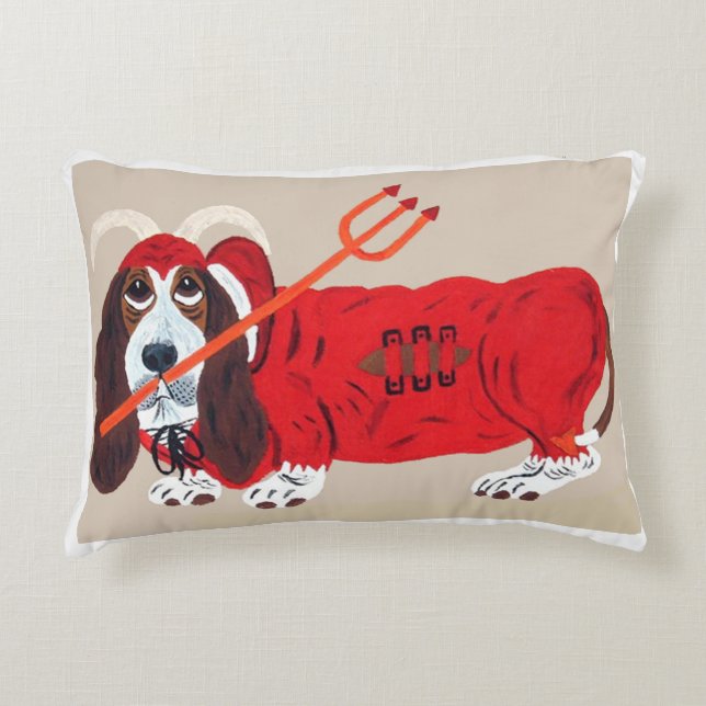 Basset Hound Devil Accent Pillow (Front)