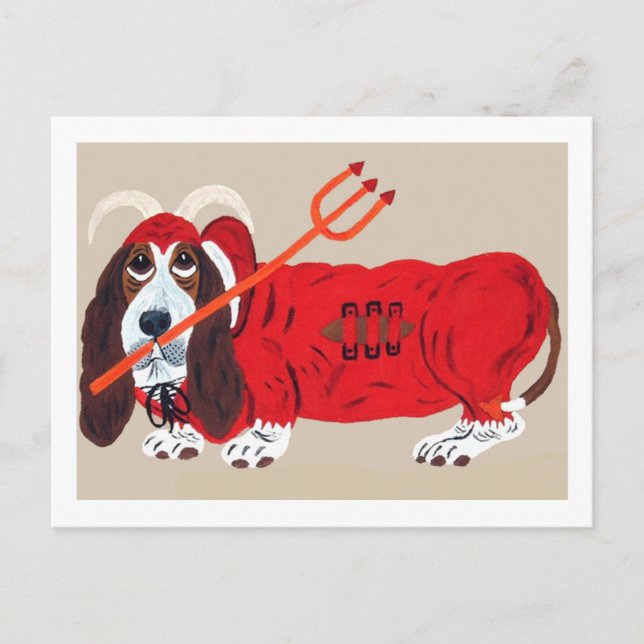 Basset Hound Devil Holiday Postcard (Front)