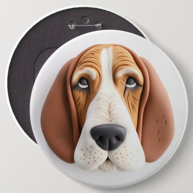 Basset Hound Dog 3D Inspired 6 Inch Round Button (Front & Back)