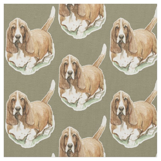 Basset Hound Dog Art Fabric (Close Up)